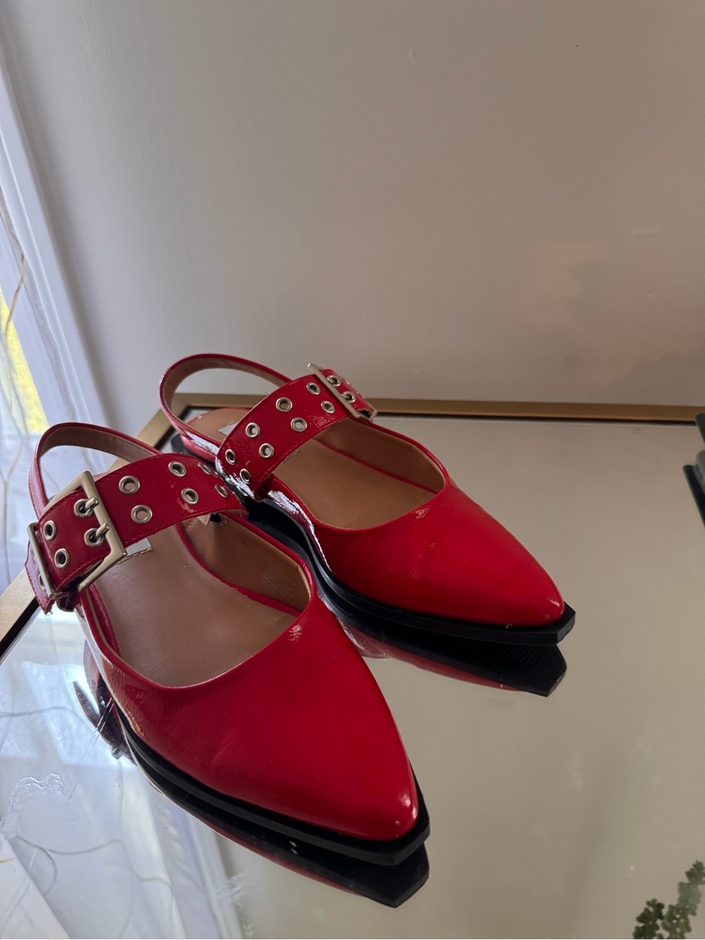 Steve Madden Red Pointed Slingback Mules with Grommet Strap